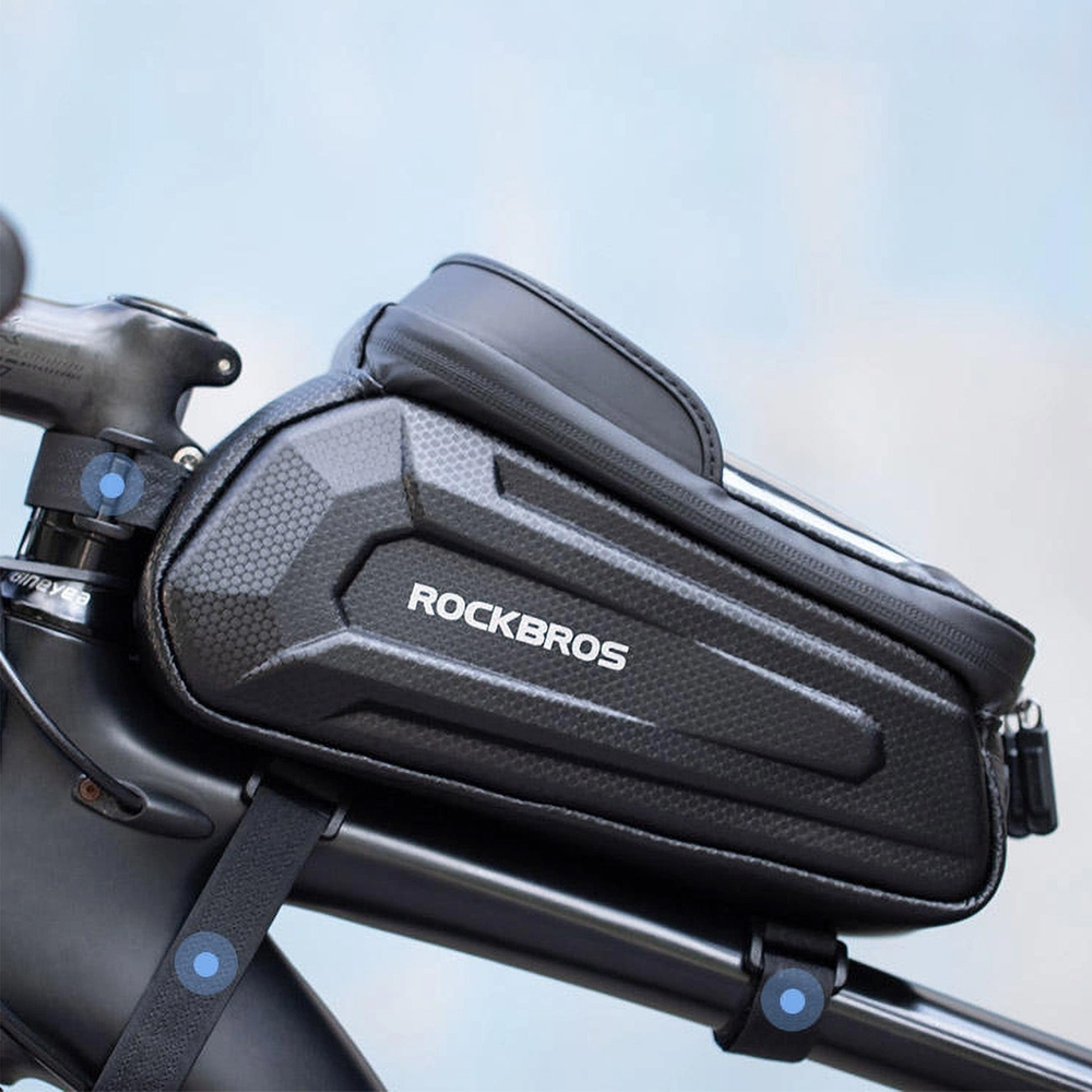 Rockbros B68 velosipēda rāmja soma ar tālruņa nodalījumu un pārvalku, 1.7L, melna