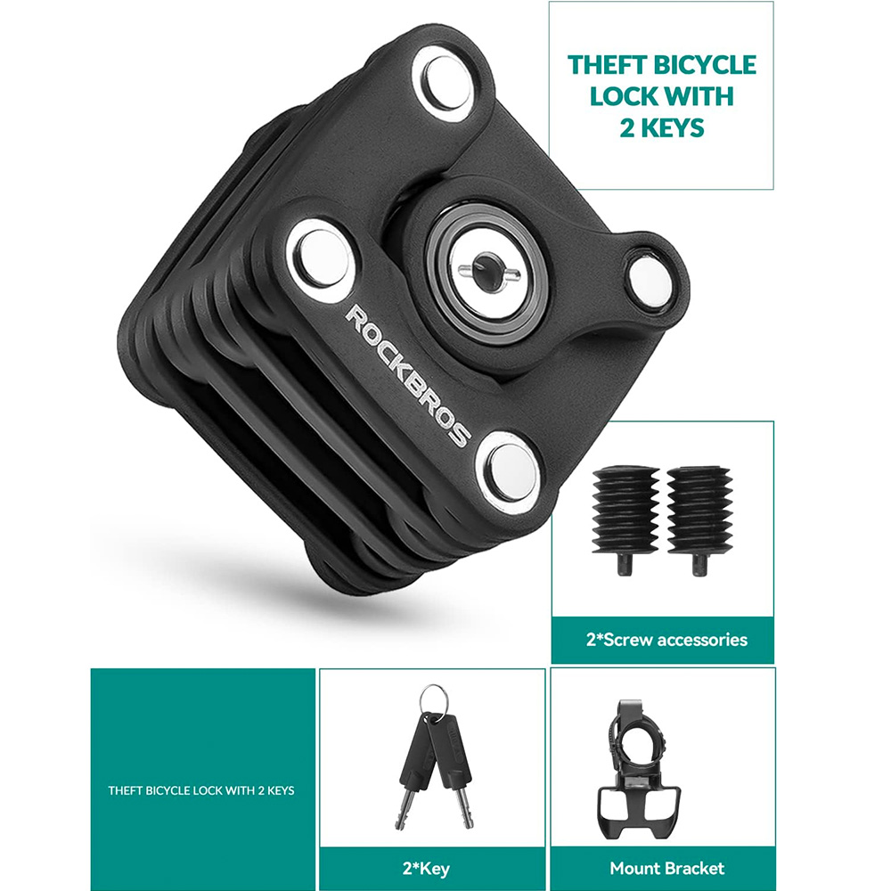 Rockbros WD795 Foldable Bicycle Lock, Black