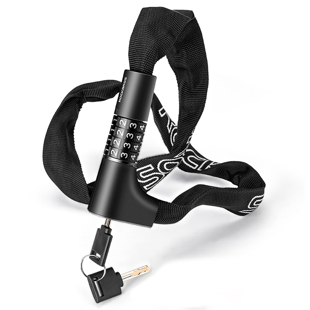 Rockbros 3230002001 Bicycle Lock with Combination and Key, 0.95m, Black