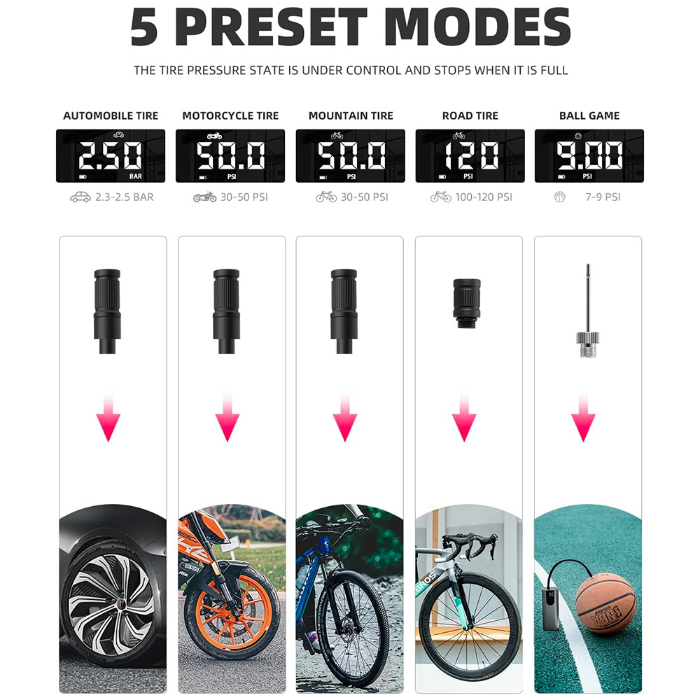 Rockbros 42720001001 Electric Bike Pump with LED Display, Black