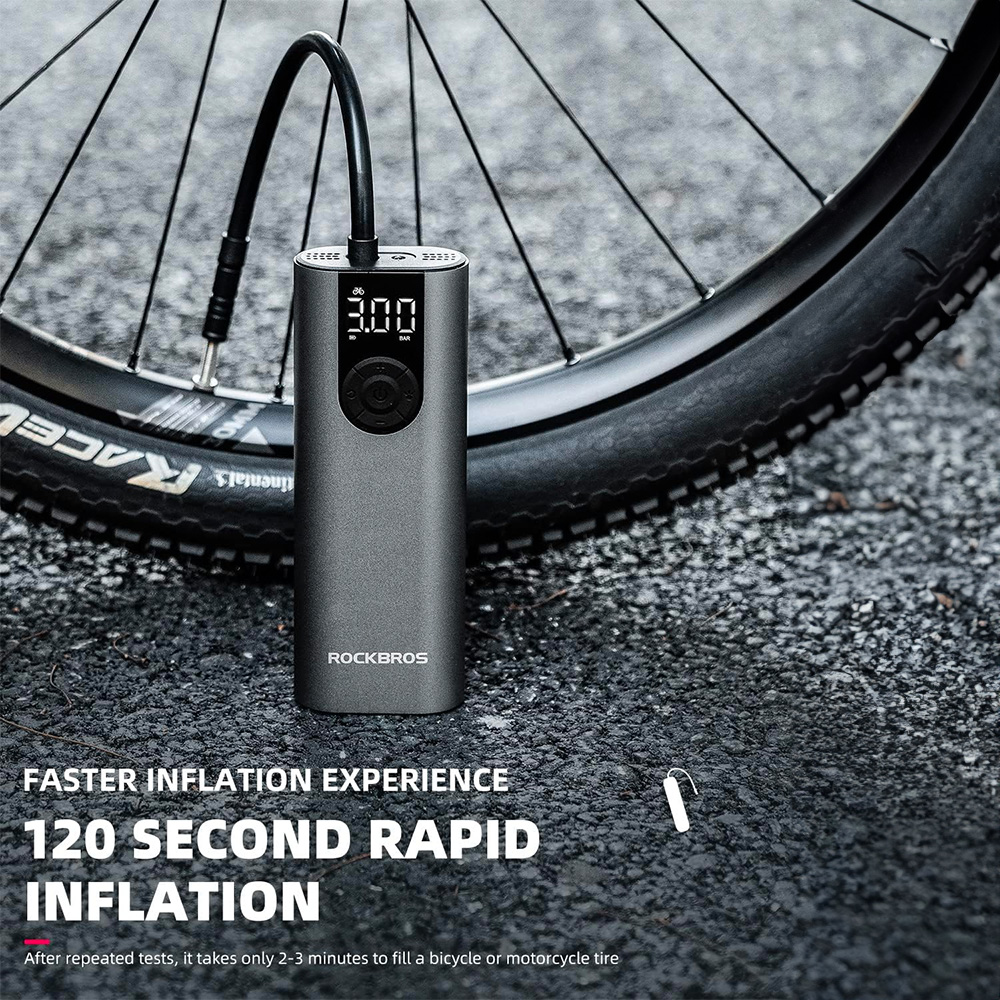 Rockbros 42720001001 Electric Bike Pump with LED Display, Black