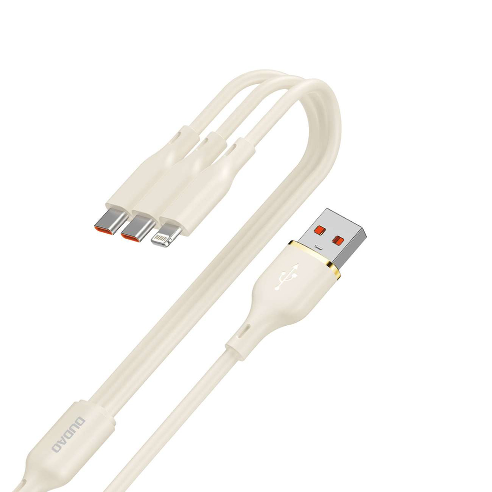 Dudao L7SE 3in1 USB-A uz 2x USB-C / Lightning kabelis 66W 1.2m, bēšs