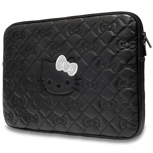 Hello Kitty 14\" Laptop Sleeve Zip PU Quilted Bows, Black