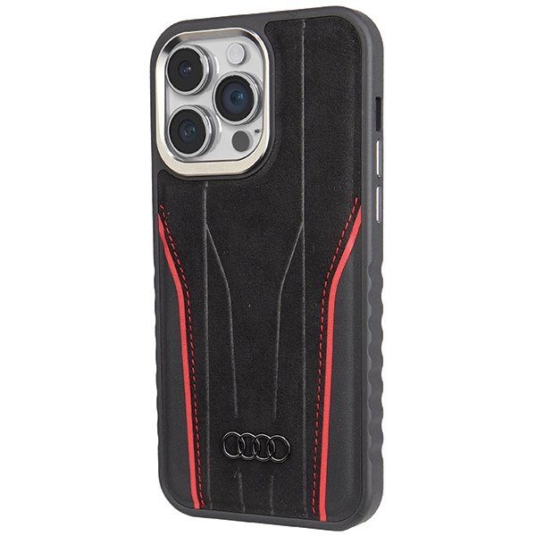 Audi iPhone 14 Pro Case Genuine Leather MagSafe, Black/Red