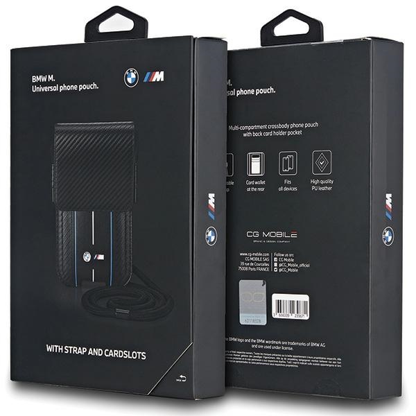 BMW Carbon & Blue Stripe phone bag - black