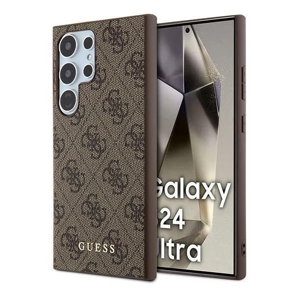 Samsung Galaxy S24 Ultra (SM-S928) Guess 4G Metal Gold Logo Case Cover, Brown