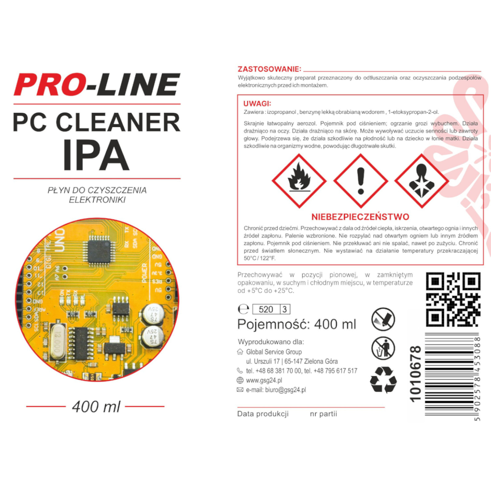 PC CLEANER IPA electronics cleaning fluid PRO-LINE spray 400ml