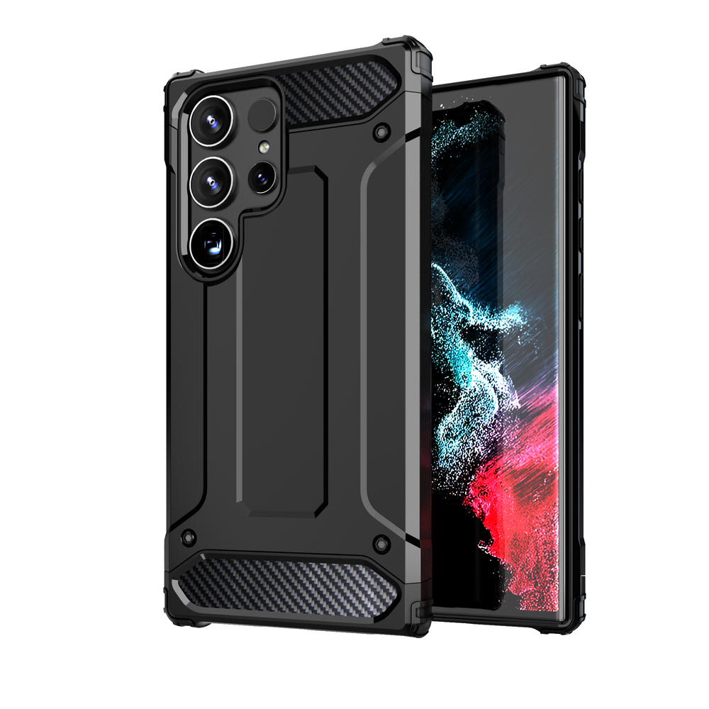 Samsung Galaxy S24 Ultra (SM-S928) Armor Guard Plastic + TPU Hybrid Case Cover, Black