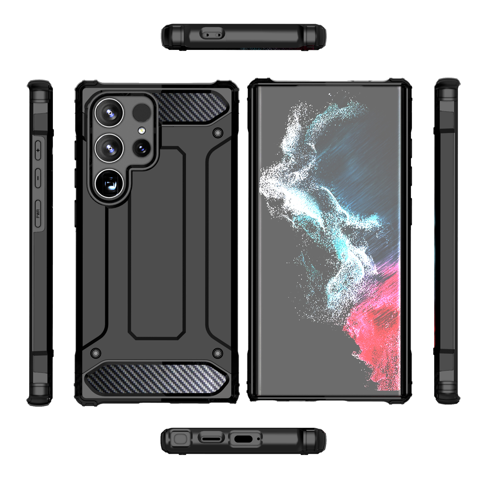 Samsung Galaxy S24 Ultra (SM-S928) Armor Guard Plastic + TPU Hybrid Case Cover, Black
