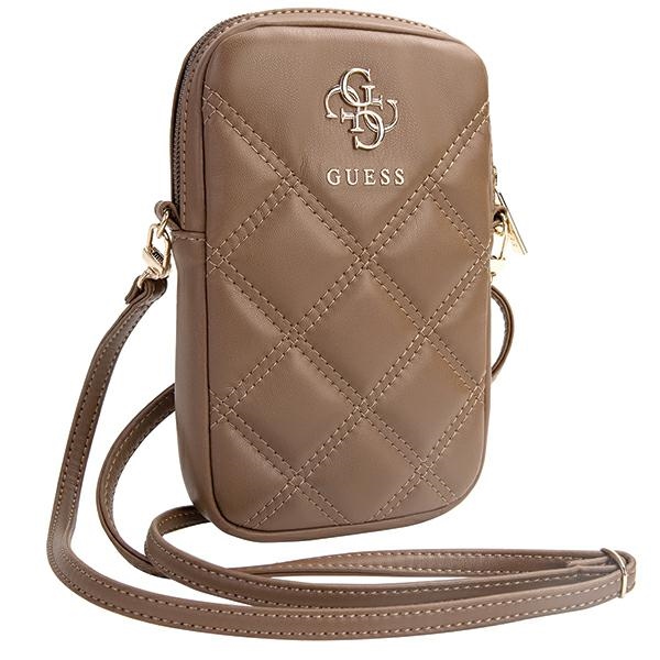 Guess Zip Quilted 4G Phone Bag, Brown