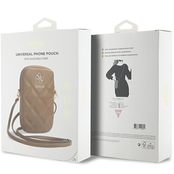 Guess Zip Quilted 4G Phone Bag, Brown