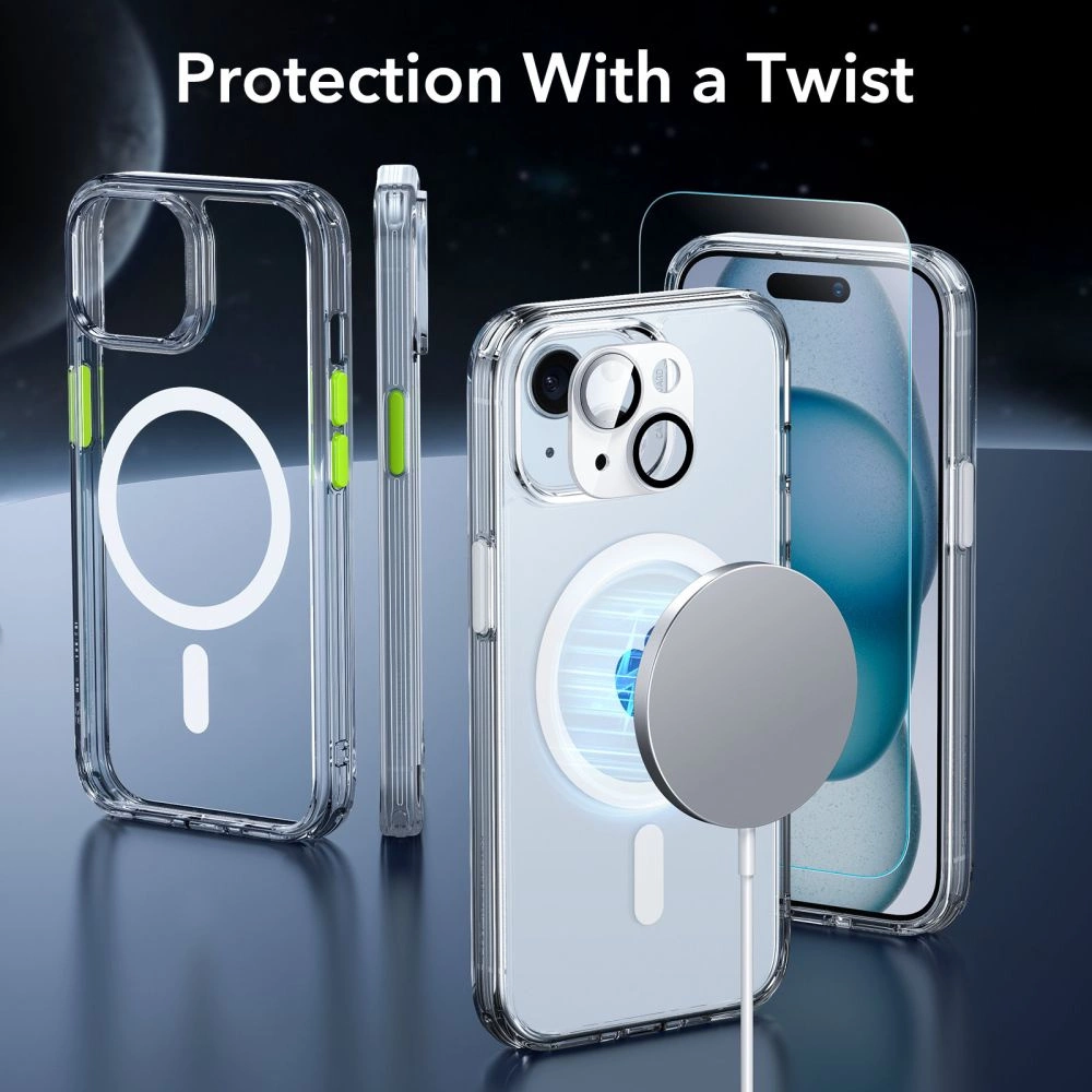 ESR Classic Pro Set Halolock MagSafe case + glass for display and camera for iPhone 15 - transparent