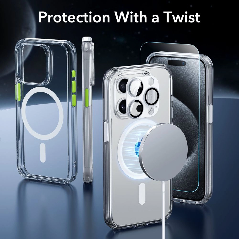 ESR Classic Pro Set Halolock MagSafe case + glass for display and camera for iPhone 15 Pro Max - transparent