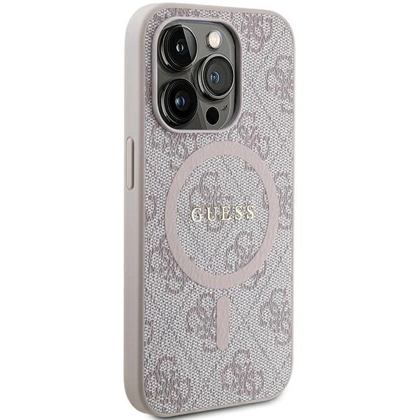 Apple iPhone 13 Pro Max 6.7\'\' Guess 4G Collection Leather Metal Logo MagSafe Case Cover, Pink