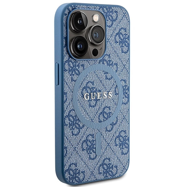 Apple iPhone 15 Pro 6.1\'\' Guess 4G Collection Leather Metal Logo MagSafe Case Cover, Blue