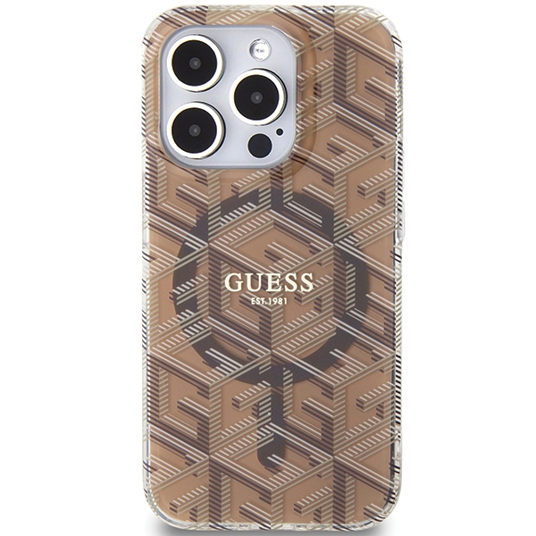 Guess iPhone 15 Pro Case IML GCube MagSafe, Brown