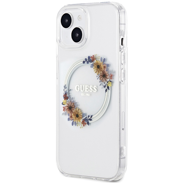 Guess IML Flowers Wreatch MagSafe case for iPhone 15 / 14 13 - transparent