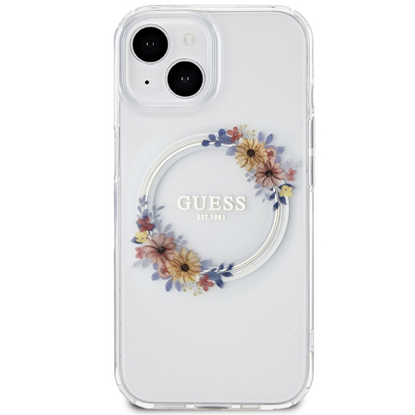 Guess IML Flowers Wreatch MagSafe case for iPhone 15 / 14 13 - transparent
