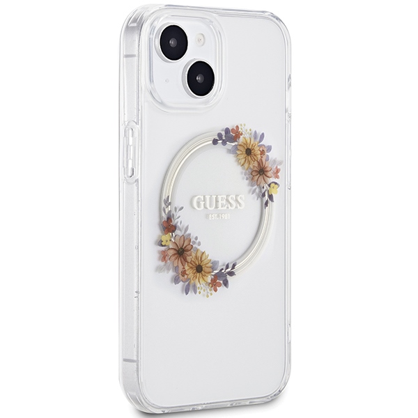 Guess IML Flowers Wreatch MagSafe case for iPhone 15 / 14 13 - transparent