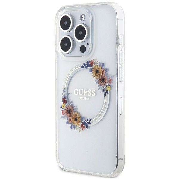 Guess iPhone 15 Pro Max Case IML Flowers Wreath MagSafe, Clear