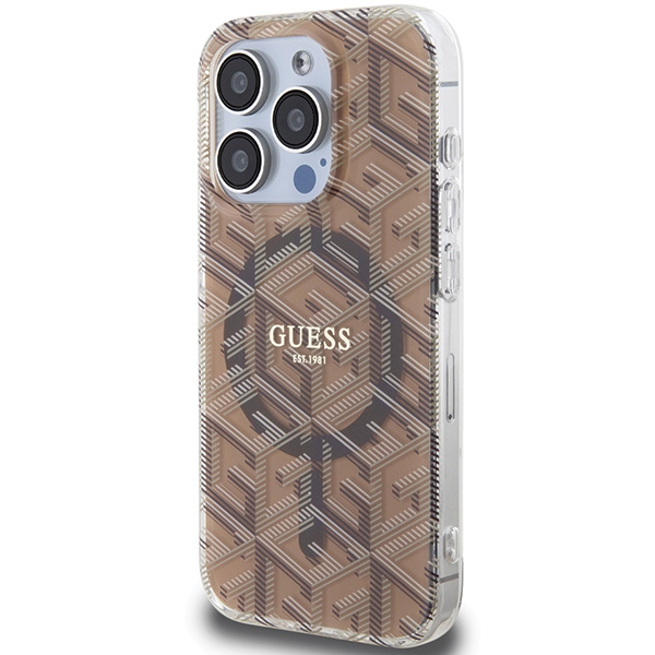 Guess iPhone 15 Pro Max Case IML GCube MagSafe, Brown