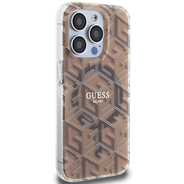 Guess iPhone 15 Pro Max Case IML GCube MagSafe, Brown