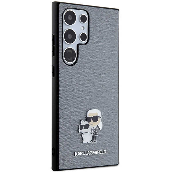 Samsung Galaxy S24 Ultra (SM-S928) Karl Lagerfeld Saffiano Karl&Choupette Metal Pin Case Cover, Gray