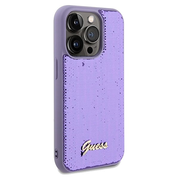 Guess iPhone 14 Pro Max vāciņš Sequin Script Metal, violets