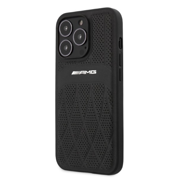 Mercedes iPhone 13 / 13 Pro vāciņš Leather Curved Lines, melns