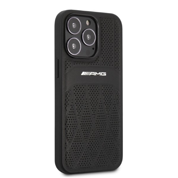 Mercedes iPhone 13 Pro Max Case AMG Leather Curved Lines, Black