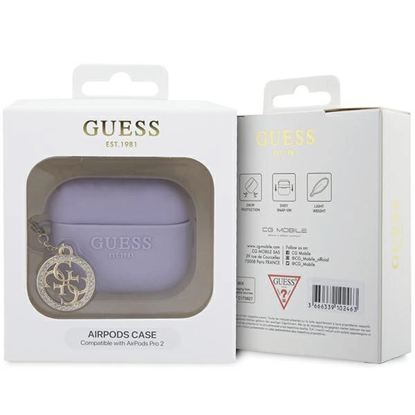 Guess GUAP23DSLGHDU AirPods Pro 2 чехол фиолетовый/пурпурный 3D резина 4G алмаз...