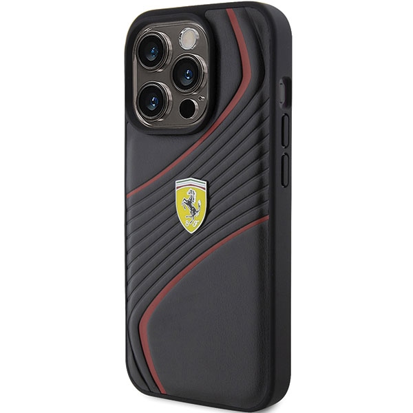 Чехол Ferrari для iPhone 15 Pro Twist Metal Logo, черный