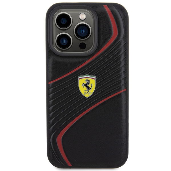 Чехол Ferrari для iPhone 15 Pro Twist Metal Logo, черный