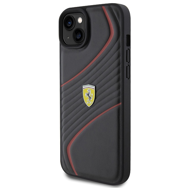 Ferrari iPhone 15 Plus Case Twist Metal Logo, Black