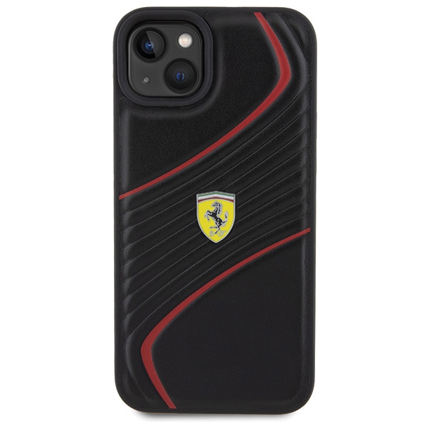 Ferrari iPhone 15 Plus Case Twist Metal Logo, Black