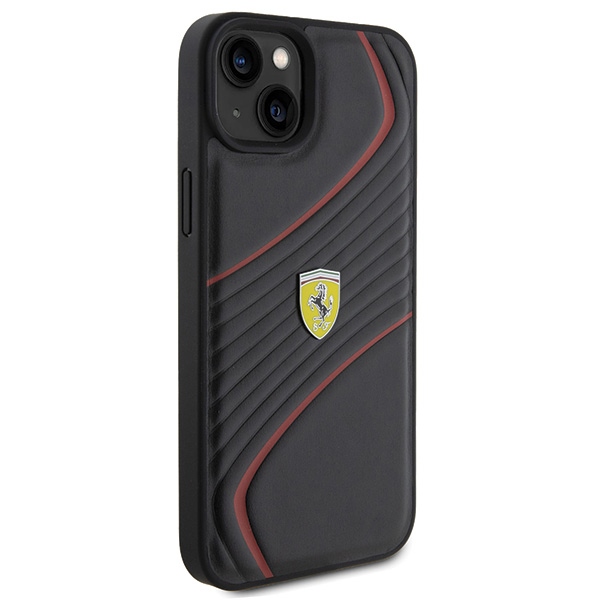 Ferrari iPhone 15 Plus Case Twist Metal Logo, Black