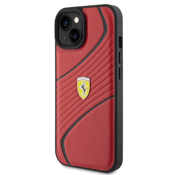 Чехол Ferrari Twist Metal Logo для iPhone 15 - красный