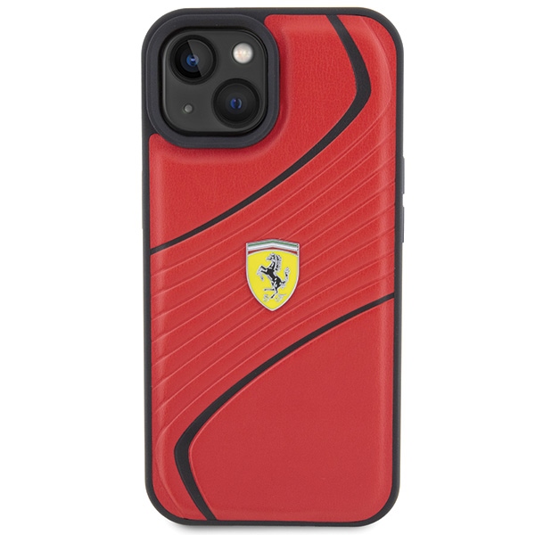 Чехол Ferrari Twist Metal Logo для iPhone 15 - красный