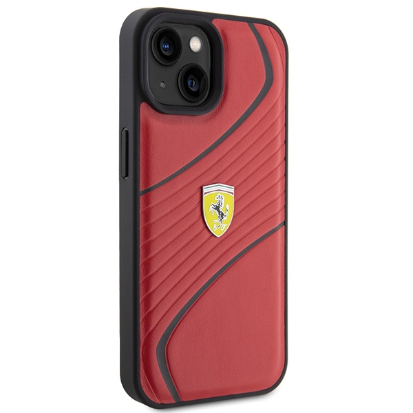 Чехол Ferrari Twist Metal Logo для iPhone 15 - красный