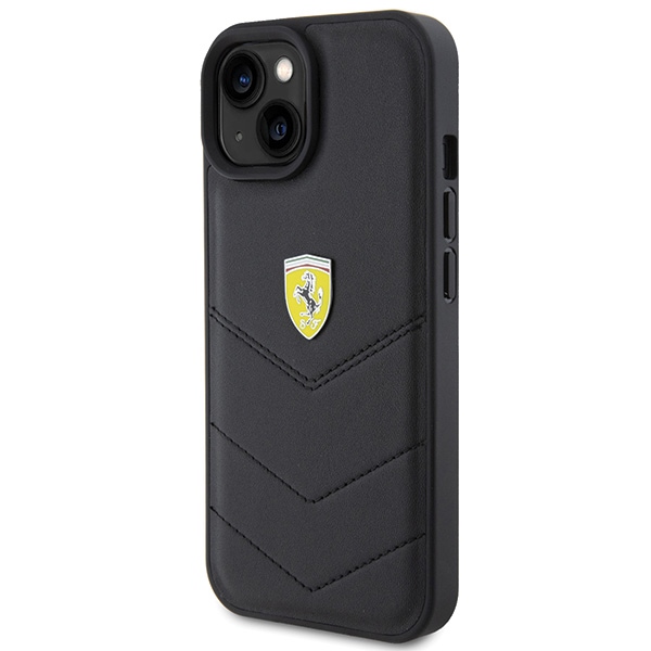 Чехол Ferrari для iPhone 15 Quilted Metal Logo, черный