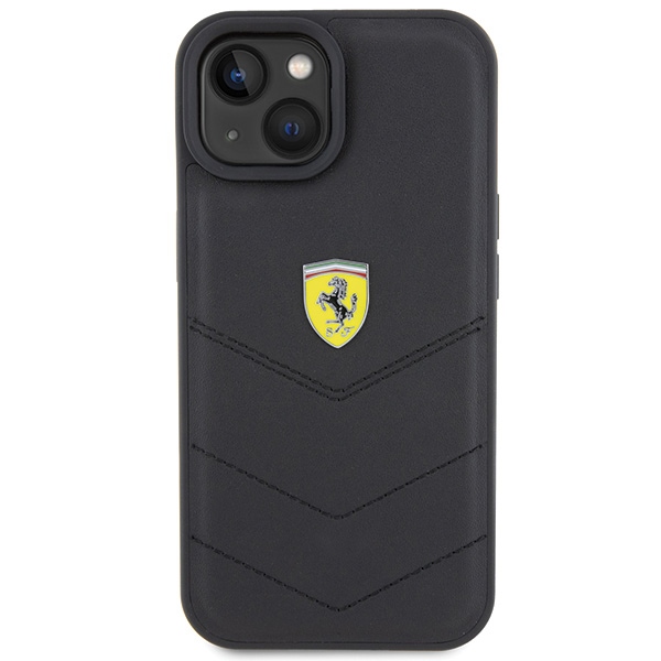 Чехол Ferrari для iPhone 15 Quilted Metal Logo, черный