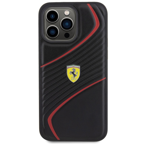 Ferrari Twist Metal Logo Case for iPhone 15 Pro Max - Black