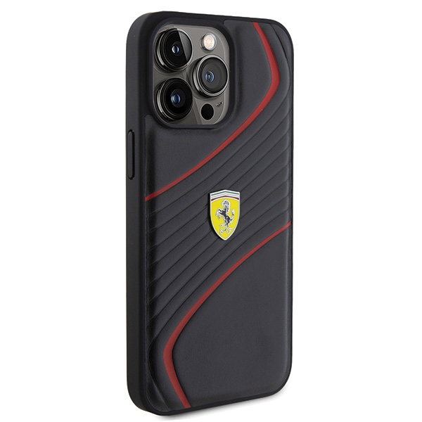 Ferrari Twist Metal Logo Case for iPhone 15 Pro Max - Black