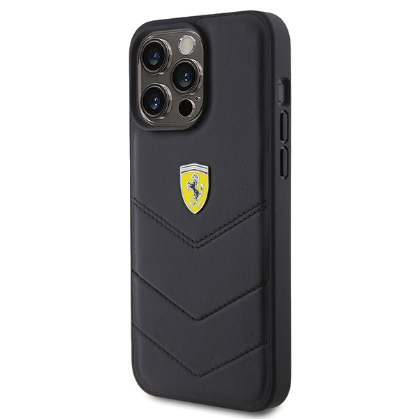 Ferrari iPhone 15 Pro Max Case Quilted Metal Logo, Black