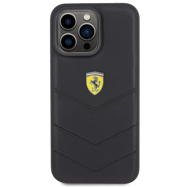 Ferrari iPhone 15 Pro Max Case Quilted Metal Logo, Black