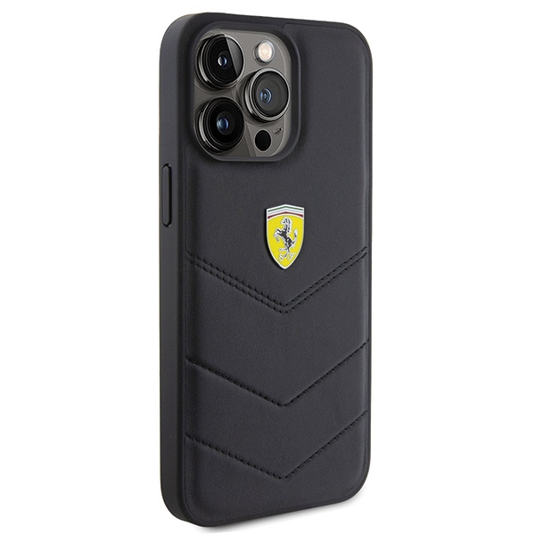 Ferrari iPhone 15 Pro Max Case Quilted Metal Logo, Black