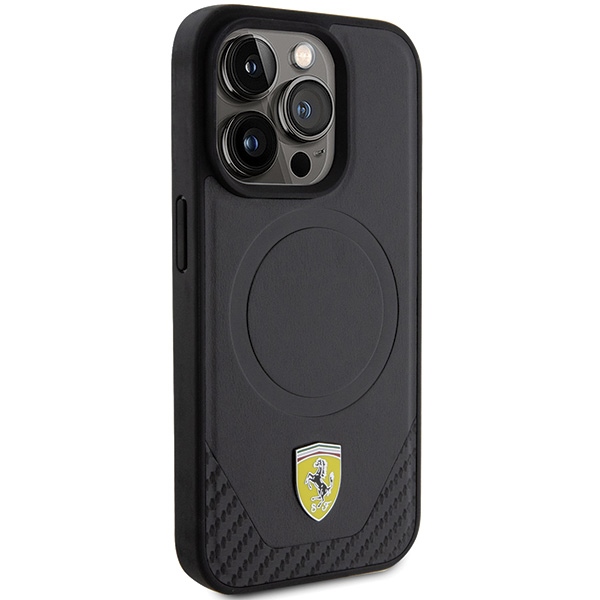 Ferrari iPhone 15 Pro Case Carbon Metal Logo MagSafe, Black