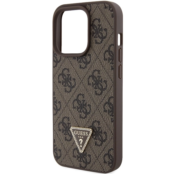 Guess Leather 4G Triangle Strass case for iPhone 15 Pro Max - brown