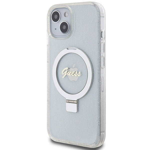 Guess Ring Stand Script Glitter MagSafe case for iPhone 15 / 14 / 13 - transparent