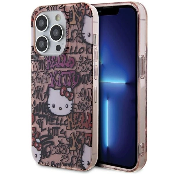 Apple iPhone 14 Pro Max 6.7'' Hello Kitty IML Tags Graffiti Cover Case, Pink